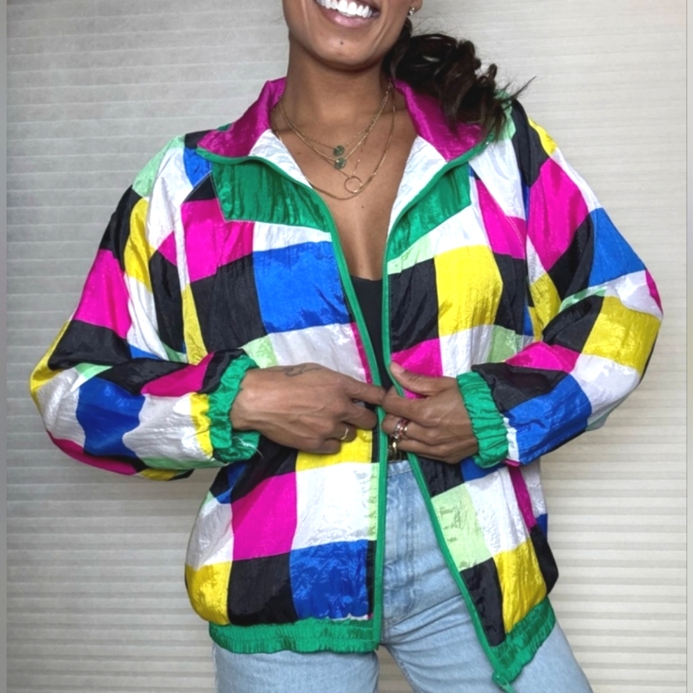 Vintage Color Block Windbreaker Jacket Sz M